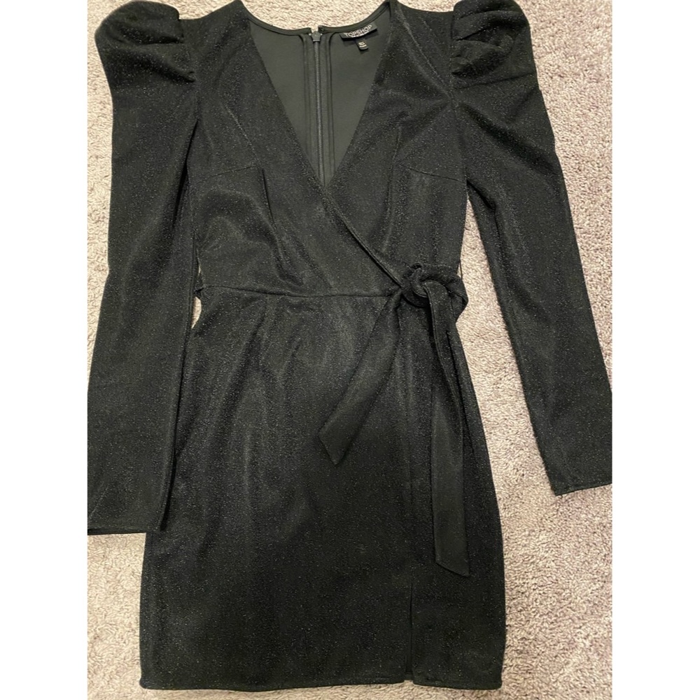 TopShop Puff Sleeve Black Sparkly Mini Dress